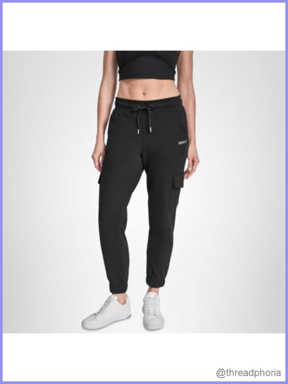 DKNY Slim Fit Cargo Jogger Sweatpants with Pockets, Metallic Bubble Logo